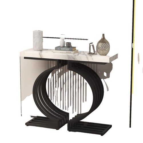 Table console 120 cm, table d'entrée fine avec plateau en faux marbre et cadre en métal, pieds réglables et dispositif anti-basculement | Leroy Merlin