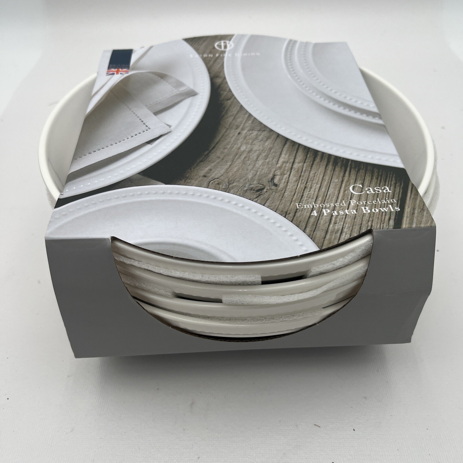 NEW Eaton Fine Dining CASA | 9” White  Pasta Bowls Embossed Dot Edge Set of 4