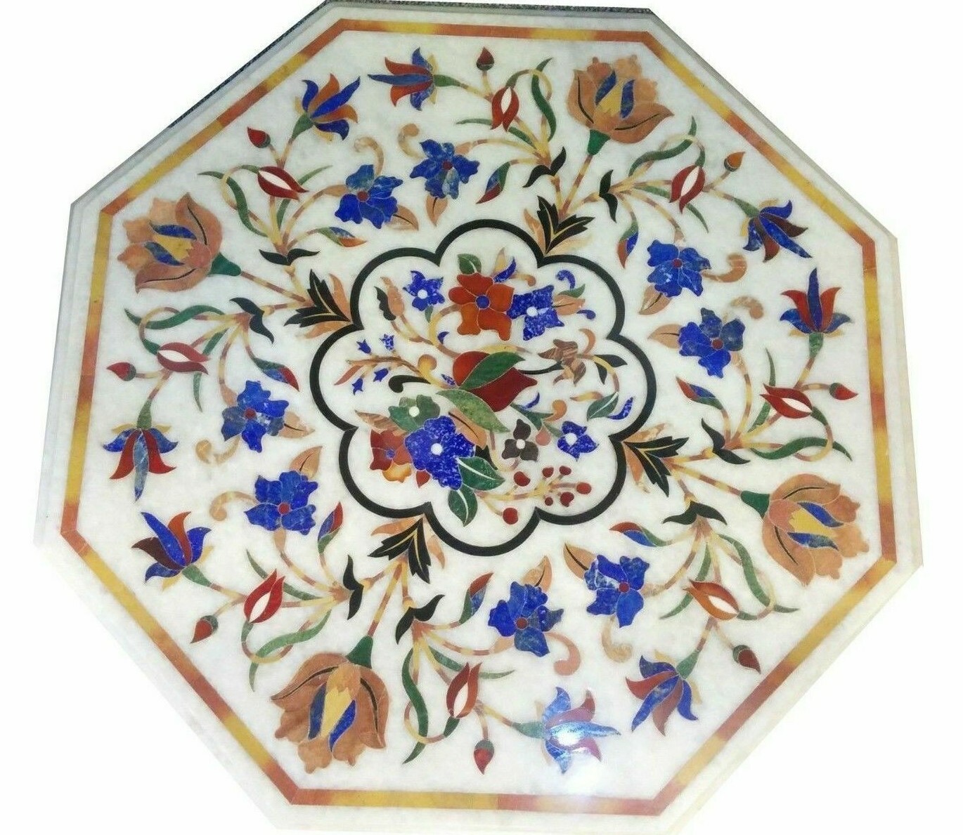 24-Inch Floral Marble Coffee Table with Semi-Precious Stone Inlay Home Decor
