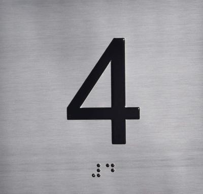 4TH Floor Elevator Jamb Plate Sign with Braille and Raised Number..-REF24-1027
