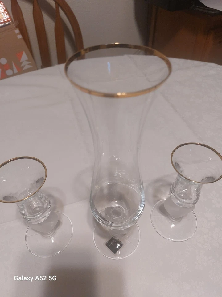 天体心形金边芽花瓶和匹配烛台。 全新 — 第 2/4 张图片