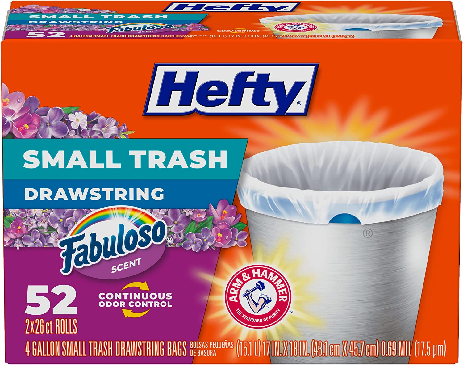 Hefty Small Trash Bags, Fabuloso Scent, 4 Gallon, 52 Count