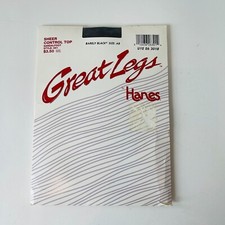 Vintage Great Legs By Hanes Sheer Control Top Pantyhose Barely Black AB 691