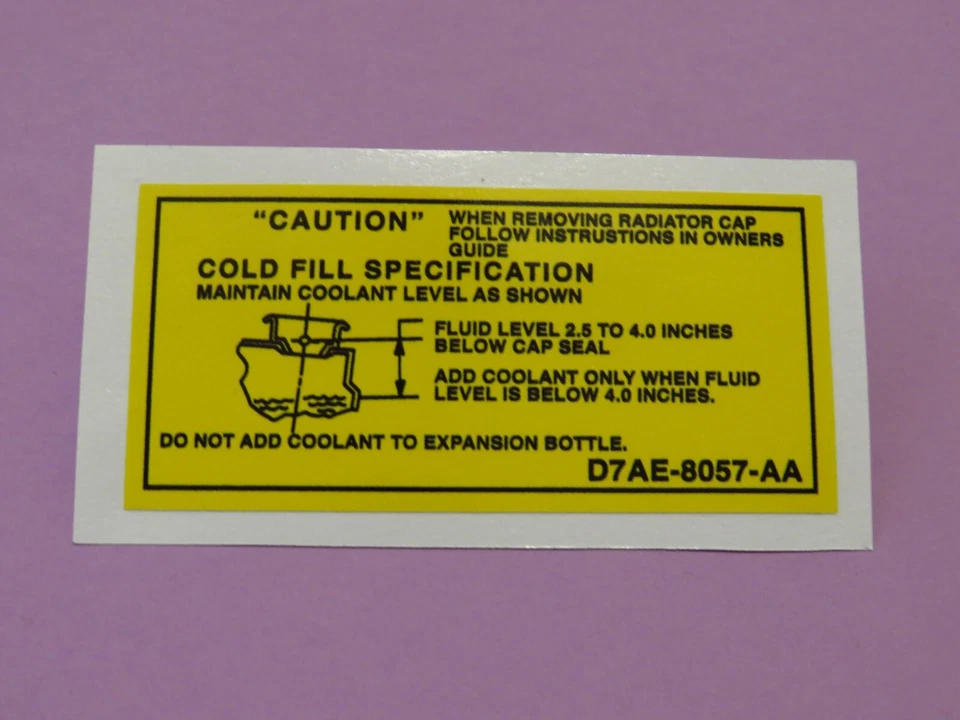 NEW 1977-1978-1979 Ford Thunderbird Coolant Level Fill Specification Decal - Image 2 of 3