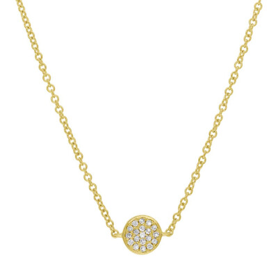 14K Yellow Gold Diamond Choker Necklace Pave Circle Disc