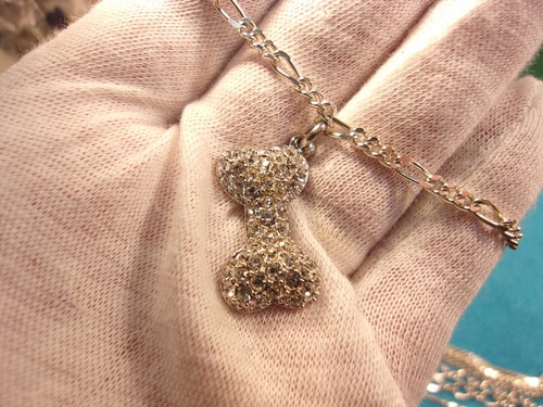 BEAUTIFUL LARGER STERLING SILVER RHINESTONE "DOGGIE" / DOG BONE CHARM & BRACELET - Picture 4 of 10