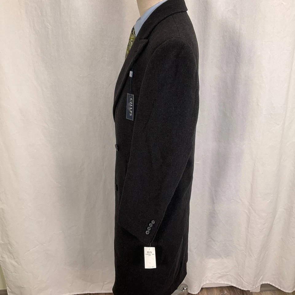 Chaps Overcoat Mens 36R Charcoal Lucca Double Breasted Cashmere Wool Italy NWT - Image 3 of 4