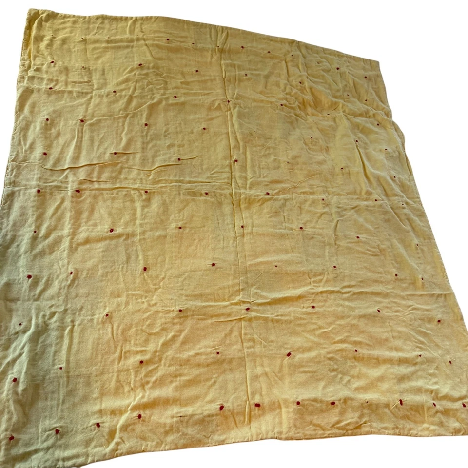 Colcha de retalhos feita à mão cobertor vermelho amarelo azul xadrez floral poms - Imagem 2 de 4