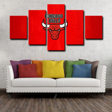 Chicago Bulls Red Logo NBA Basketball Team 5 Piece Panel Canvas Wall Art Decor