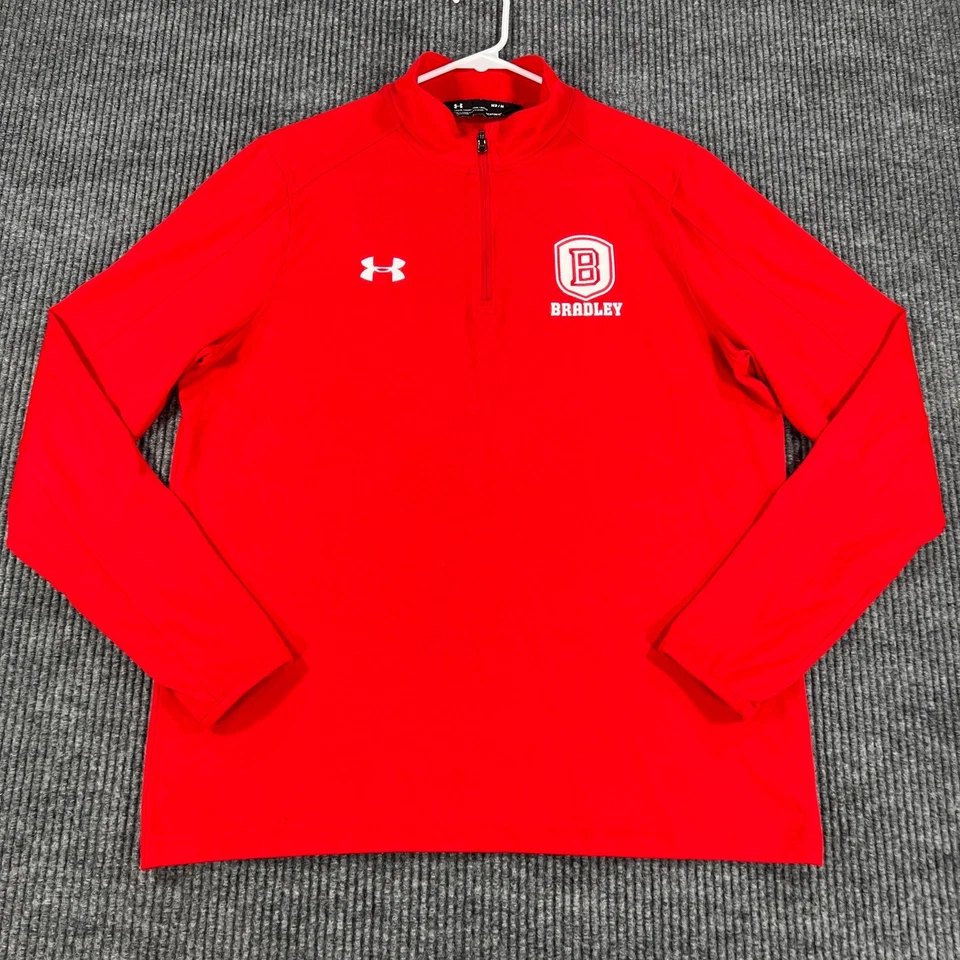 Bradley Braves Pullover Shirt Mens Medium Red Long Sleeve 1/4 Zip Under Armour - Image 4 of 4