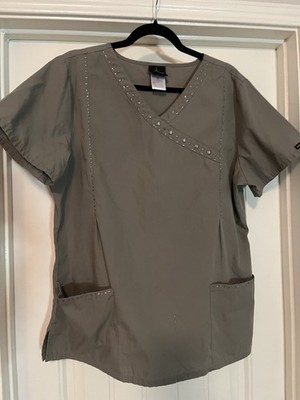 Baby Phat Scrub Top Womens Medium Gray Nursing Vet Medical Uniform Embellished