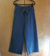 London Jeans Linen Womens 8 Blue Cotton Wide Leg Tie Waist Chino Trouser Pants
