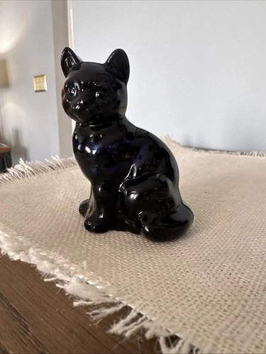 Vintage 1980s Cobalt Blue Fenton Art Glass Sitting Cat Kitten Figurine 3.75"