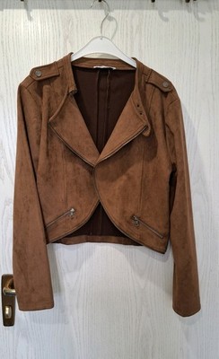 Jacke kurz Stretch im Bikerstil - Rehbraun Gr. L/40 Wildlederoptik