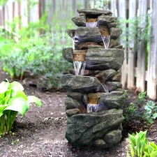 Indoor Water Feature – Tiered Resin Fountain with LED Lights for Living Room