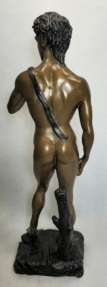 Bronze Biblical David Lost Wax Bronze Statue 20" Michelangelo Signed VB Nude - Image 3 of 4