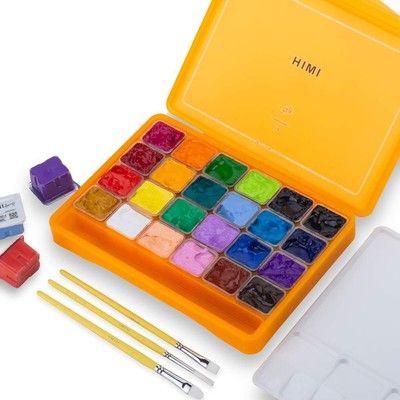 HIMI Gouache Paint Set, 24 Colors x 30ml/1oz with 3 28 Piece Orange 