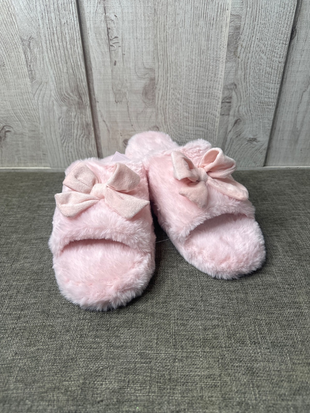 SAOLA Pantofole donna fuzzy punta aperta rosa bordo fiocco suola antiscivolo taglia M 8 10