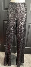 AsYou For ASOS Black Sheer Sexy Sequined Flare Pull On Pants Size 12