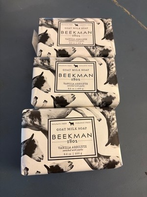 3 BEEKMAN 1802 GOAT MILK SOAP VANILLA ABSOLUTE BAR ENRICHED WITH JOJOBA  3.5 OZ