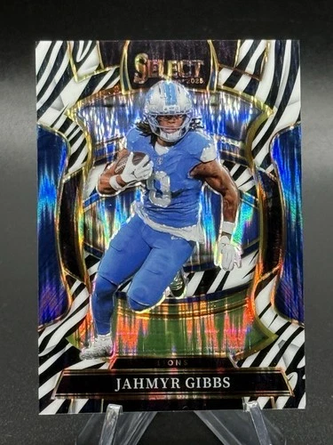 2025 Panini Select Concourse Zebra Shock Prizm Jahmyr Gibbs #71 Detroit Lions