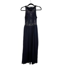 Adrianna Papell Sequin Embroidered Beaded Empire Gown Blue Sz 4 Elegant Evening