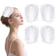 4 Pack White Feather Hair Clips for Women Ballet Style Pearl Vintage Elegant ...