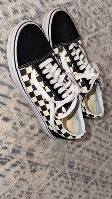 Vans Old Skool Checkerboard Lace Up Sneakers Black White M Size 6.5 W Size 8