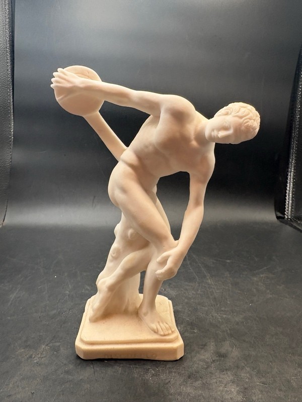 Vintage Neoclassical Myrons Discobolus Greek Cast Marble Statue 8"