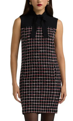 St John Women's Bow-Embellished Tweed Mini Dress in Black/haute Red/pearl Multi