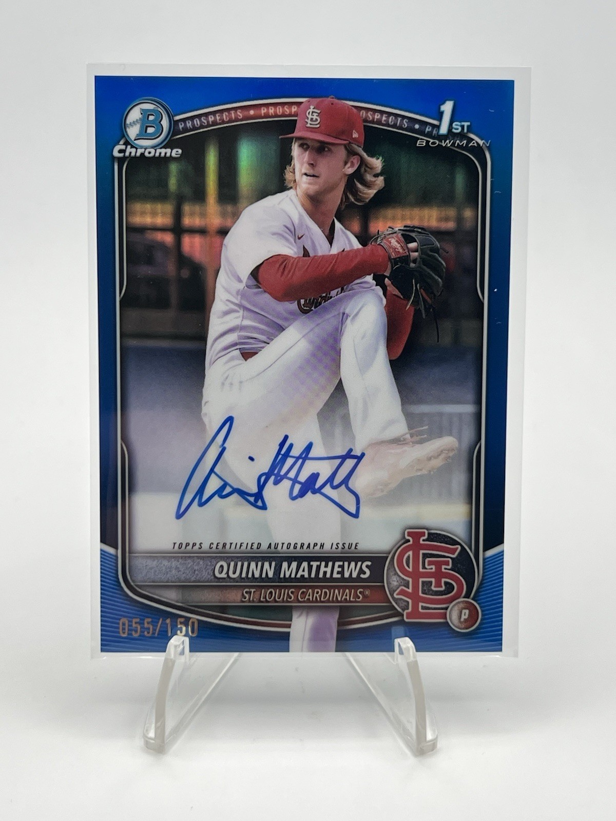 2025 Bowman Quinn Mathews 1st TRUE BLUE Chrome Refractor On-Card AUTO /150