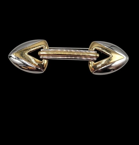 Vintage Monet Left Right Arrows Brooch Pin Polished Gold & Silver Tone Signed