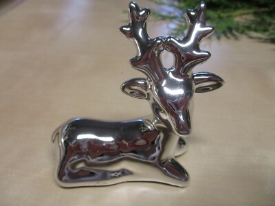 Hirsch  liegend 2er-Set gold und silber Tierfigur Dekofigur Weihnachtsdeko 8x8cm