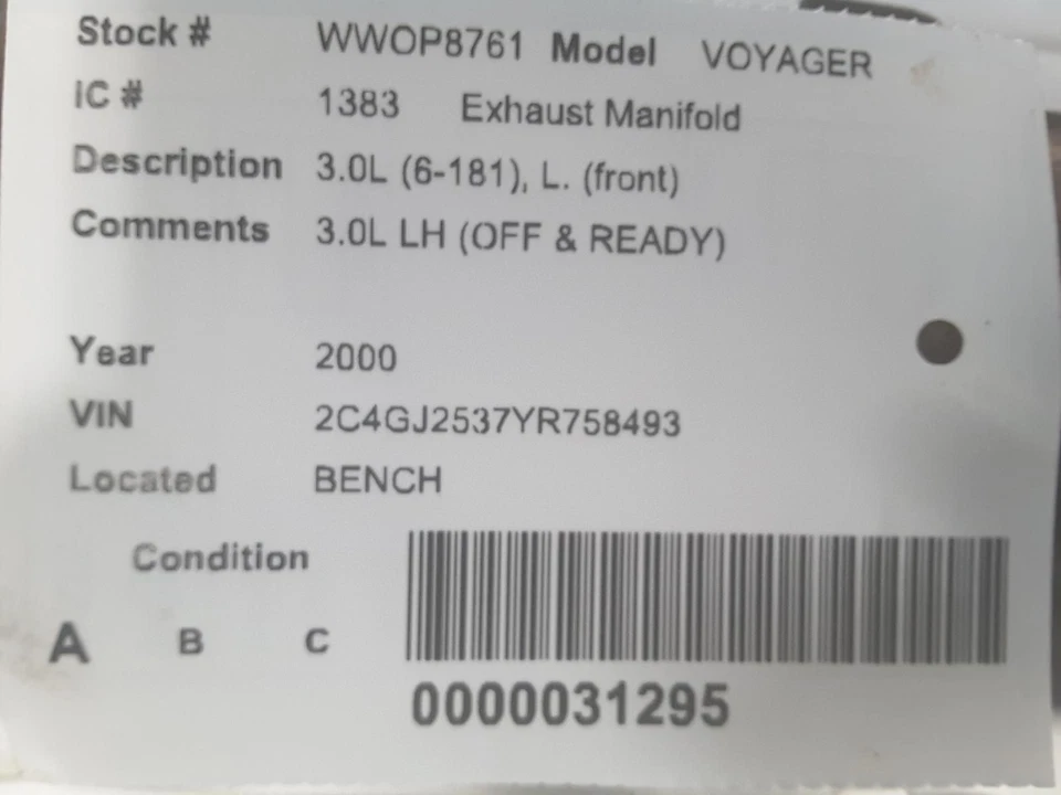 Colector de escape delantero izquierdo usado se adapta a: Chrysler Voyager 2000 6-181 3,0 L L. delantero Foto 3 de 4