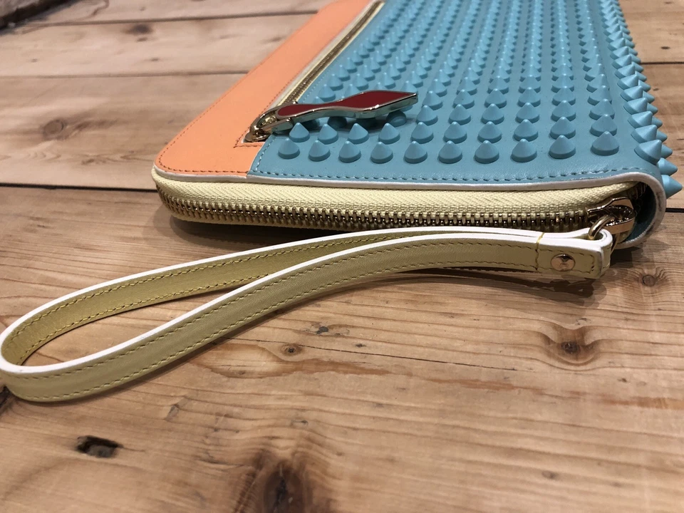 Christian Louboutin Cris Spiked Mini Ipad Case Blue and Peach Leather Body - Image 3 of 4