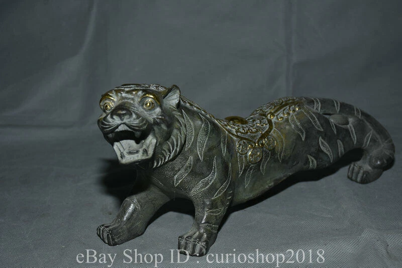 14" Antigua China Bronce Fengshui 12 Zodiaco Año Animal Tigre Riqueza Estatua Foto 4 de 4