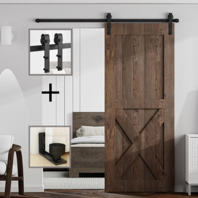 Sliding Barn Door Hardware Kit 4FT/5FT/6FT/6.6FT/7FT/8FT for Single/Double Doors