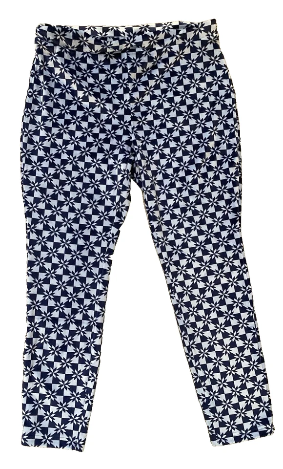 Pantalones de salón Lands End para mujer L 14-16 de vellón geométrico suave azul negro Foto 3 de 4