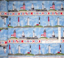 Lighthouse Nautical Ocean Map Stripe Cotton Fabric Timeless C4557 By The Yard