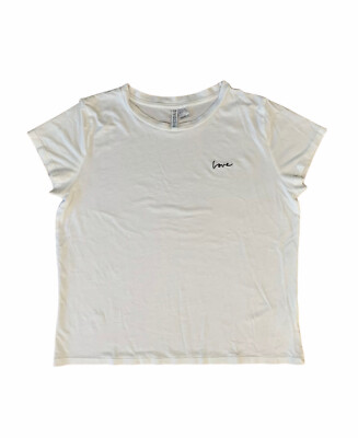 H&M Divided Women’s Size Large White Embroidered Love Short Sleeve T Shirt 