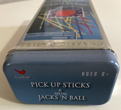 Kids Collection Wooden Pick up Sticks Metal Jacks N Ball Game Tin