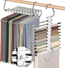 9 Layers Pants Hangers Space Saving, 2 Pack Multifunctional Pant Rack Stainless 