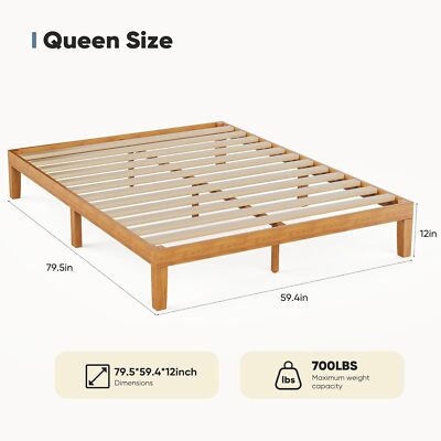 Twin Full Queen King 12in Solid Wood Bed Frame Wooden Platform Bed Support Slats