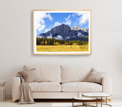 Mountain Print, Forest Wall Art, Cloudy Sky Framed Nature Wall Art, Natural