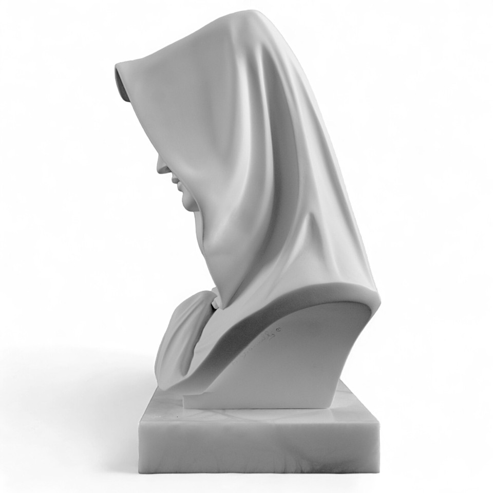 Bust Mater Castissima Table Sculpture In White Marble Alabaster Base H