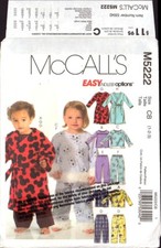 McCalls 5222 Sewing Pattern, Child's Tops Pants Robe Belt, Size 1-2-3, Uncut