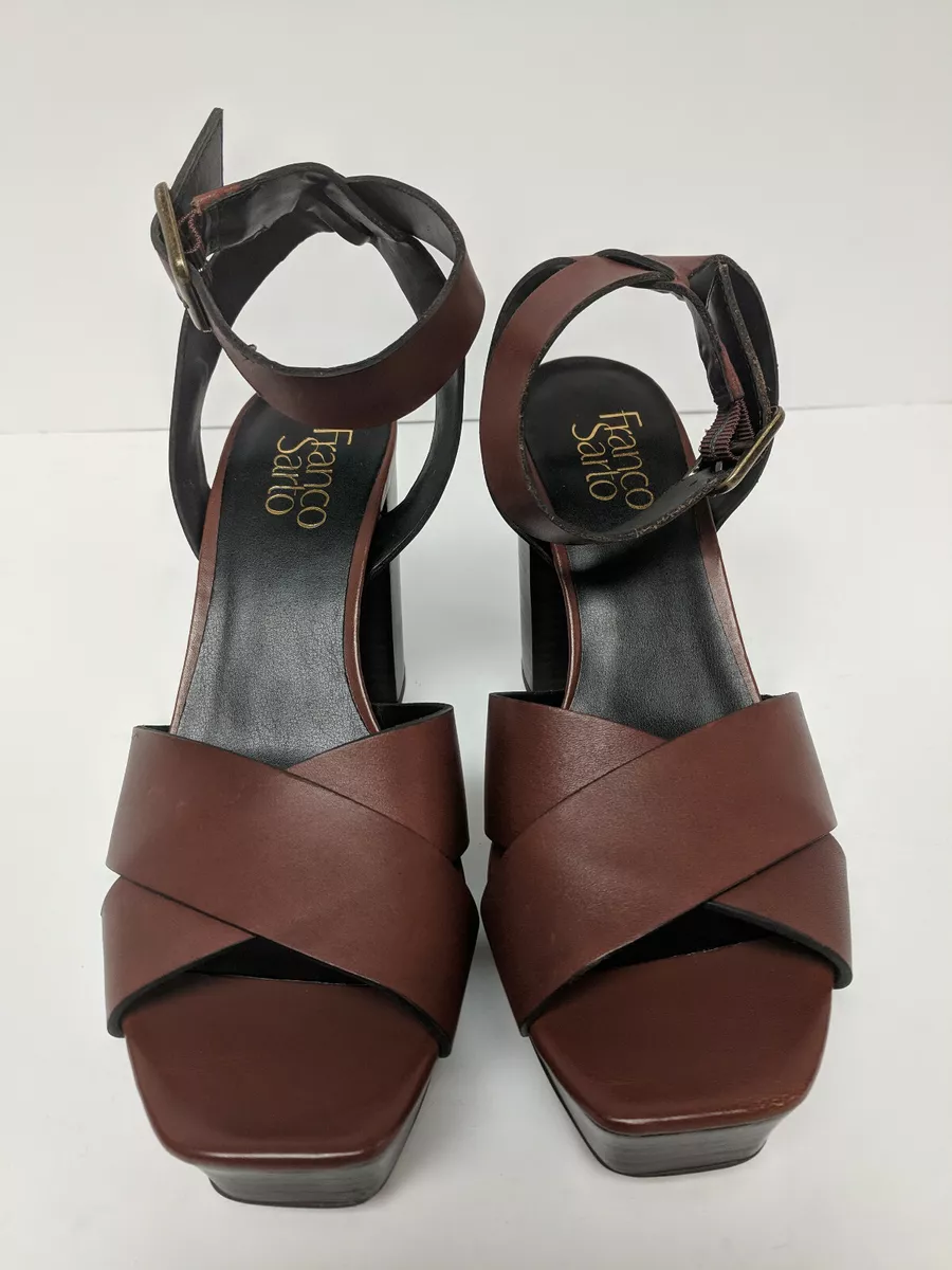Franco Sarto Marta Platform Heeled Sandals Coffee Bean Leather