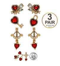3 Pair Multi Heart Stud Earrings for Women