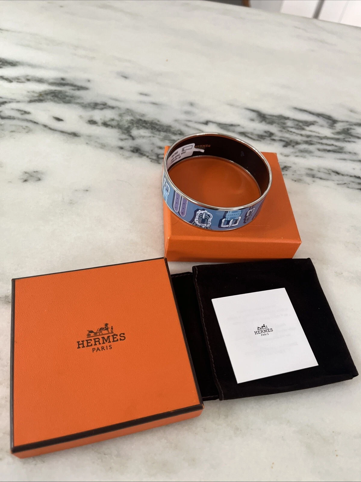 Bracciale Hermès nuovo smaltato blu cintura stampa lato oro
