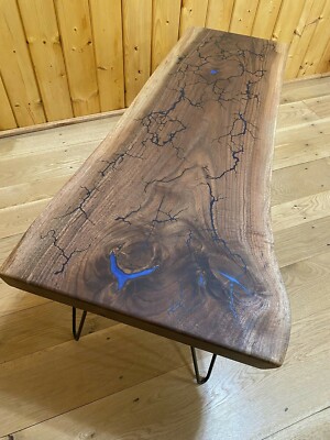 Live Edge Black Walnut Fractal & Blue Epoxy Coffee Table | 46.5